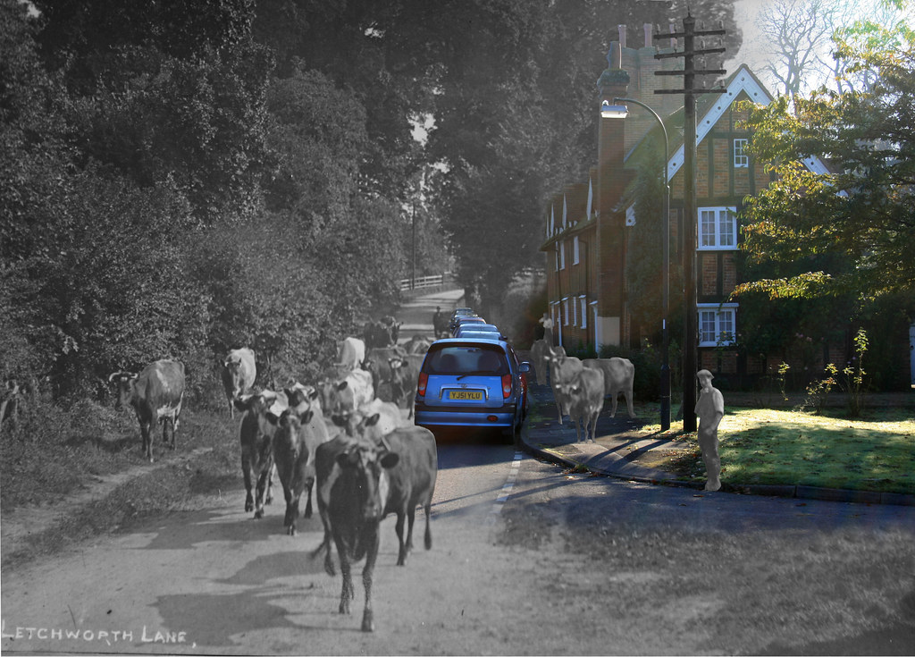 Letchworth Lane 1905 meets 2008 A merge of a postcard, e… Flickr