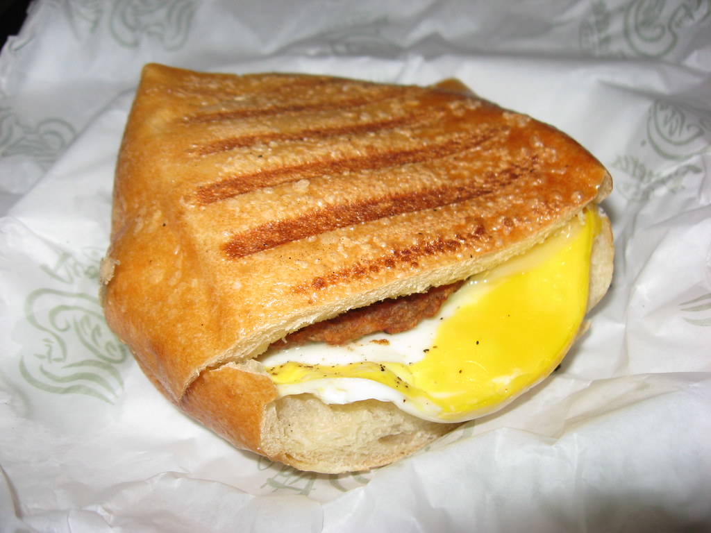 Panera Bread Sausage, egg and cheese grilled breakfast sa