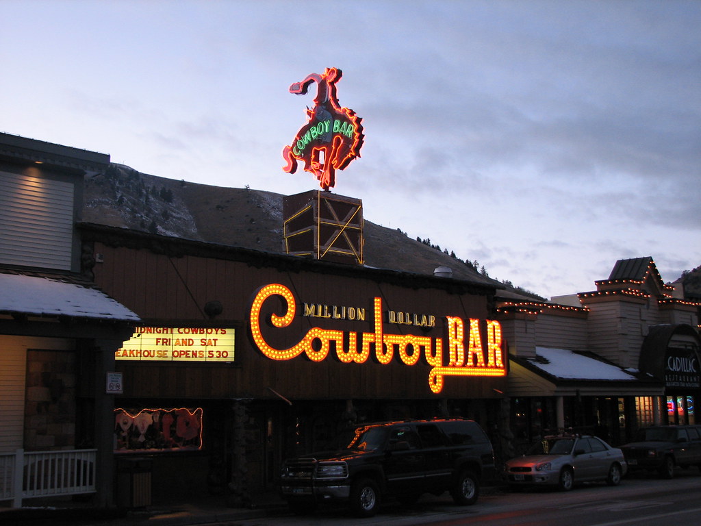 The Million Dollar Cowboy Bar at sunset in Jackson, Wyoming a photo