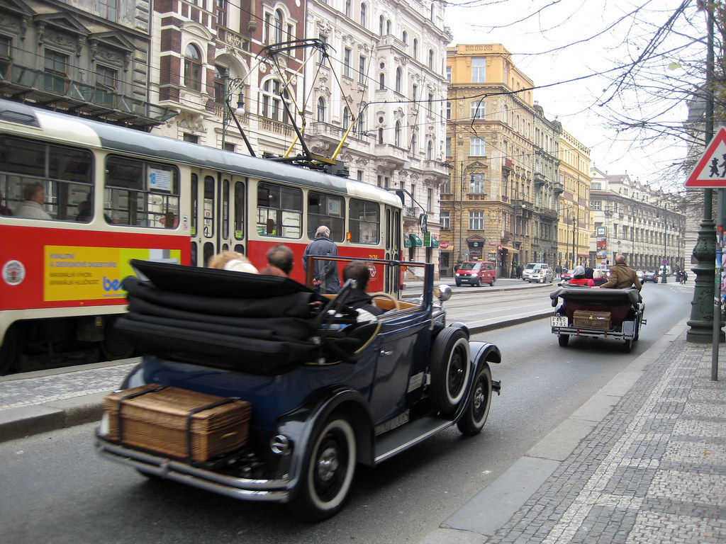 Prague, Czech Republic These old cars are used by tourists… Flickr