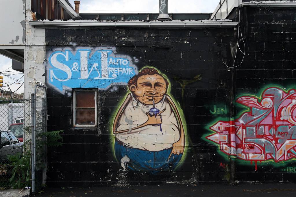 Mural behind an autobody shop, Jersey City Dave Cook Flickr