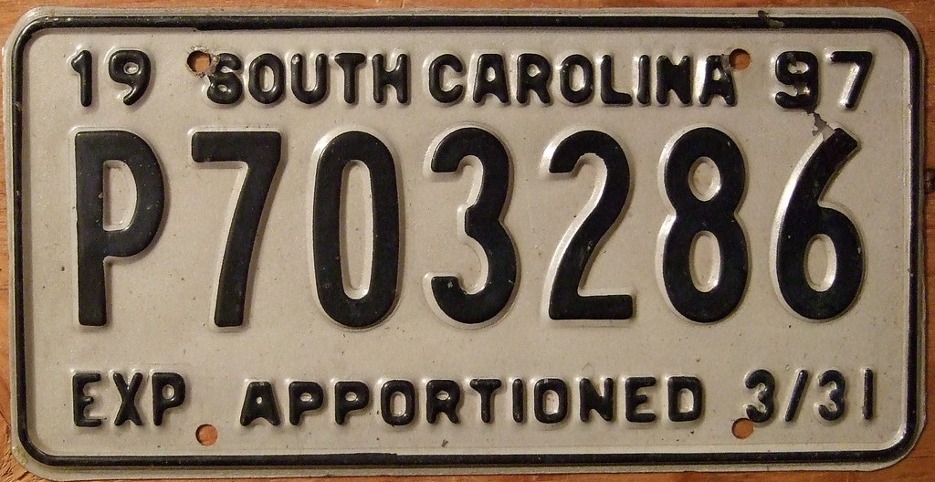 SOUTH CAROLINA 1997 APPORTIONED plate Plate is colored bla… Flickr