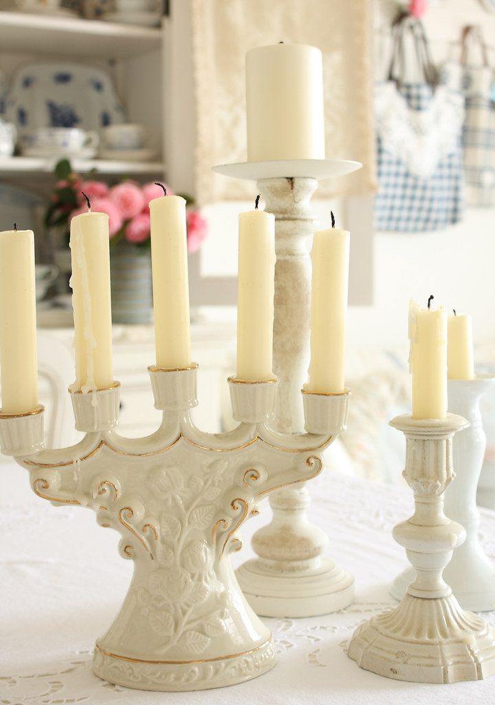 white candle holders found in fleamarkets i love whites cottonblue