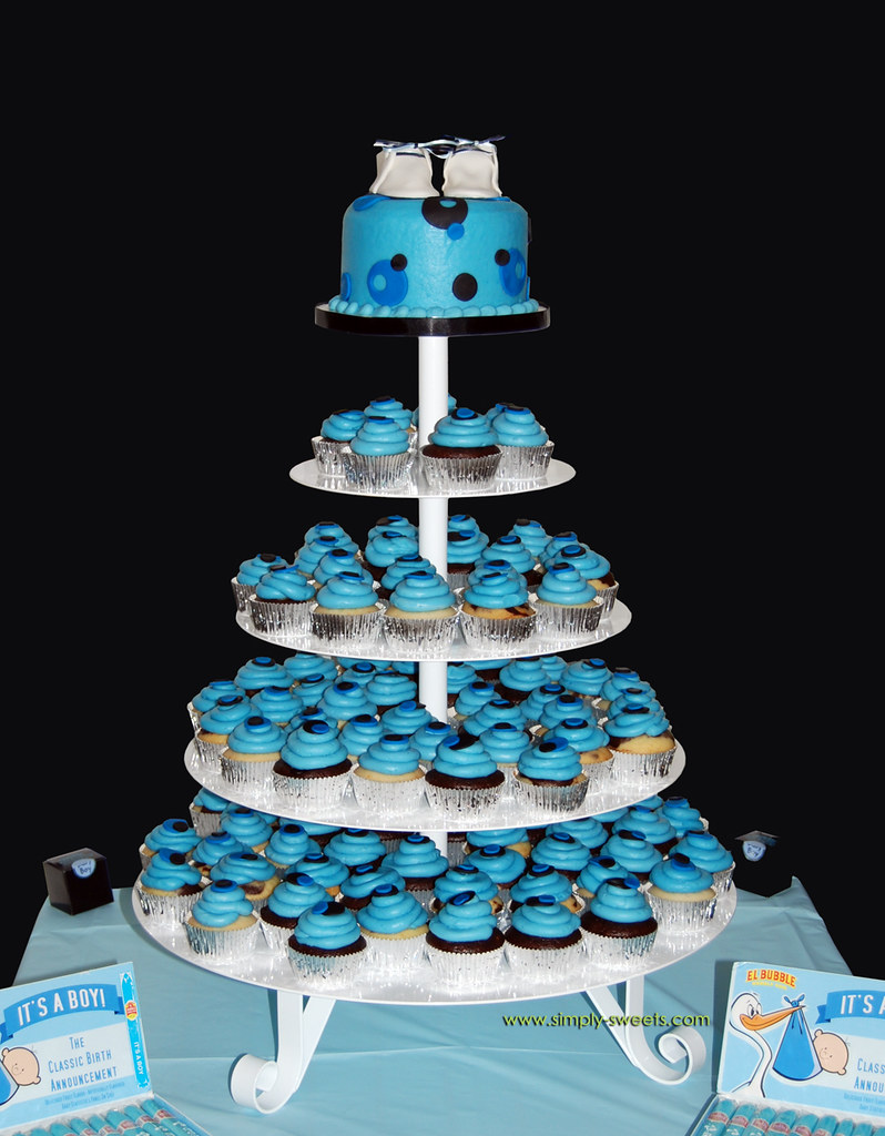 black and blue baby shower cupcake tower Read more about o… Flickr