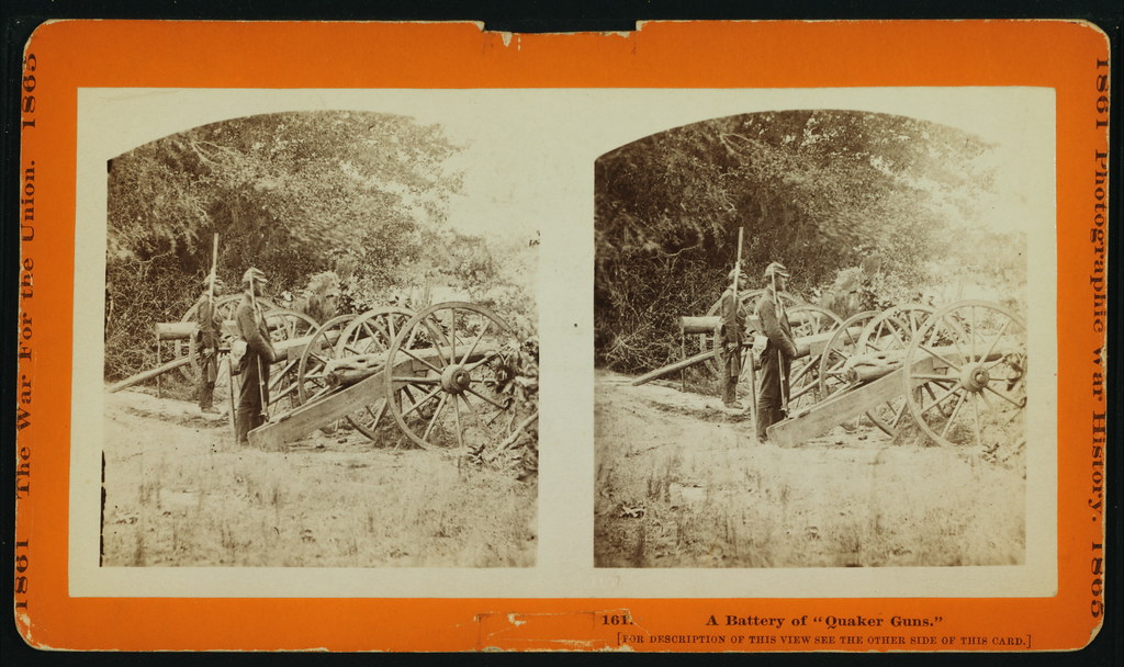 A battery of 'Quaker guns.' Stereograph Soldiers with rif… Flickr