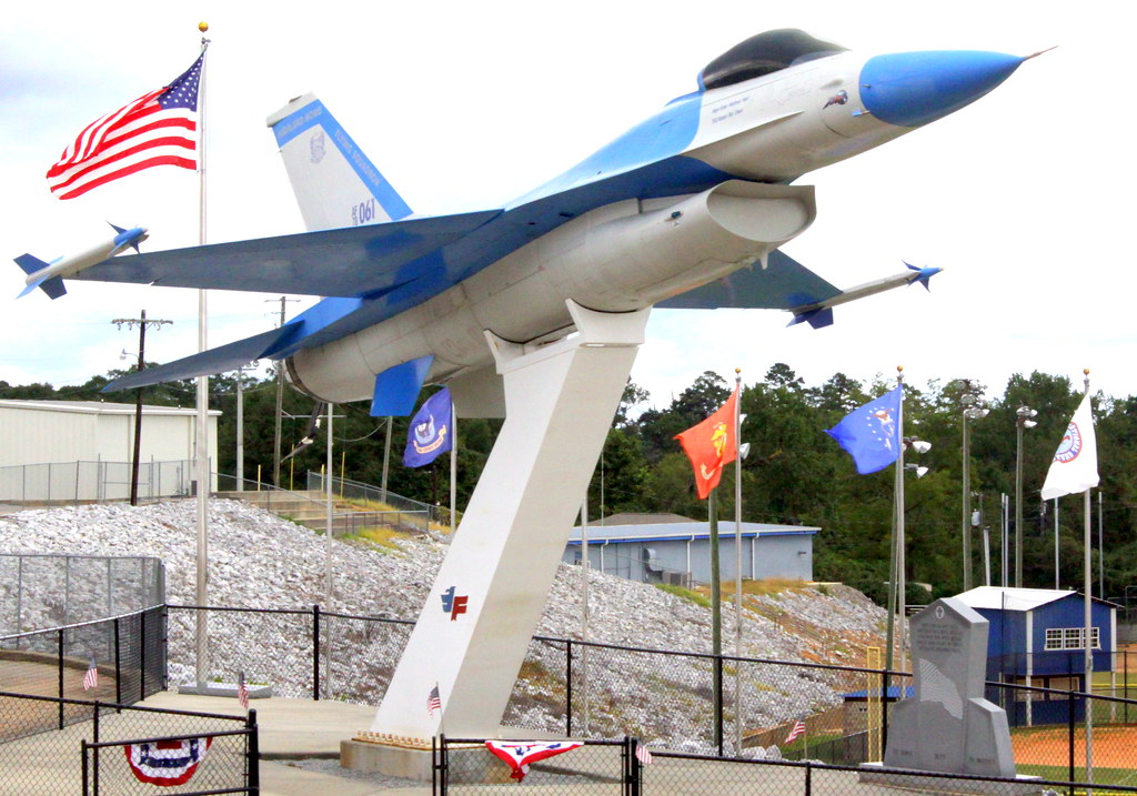 Highland Home, AL High School has an F16 for their mascot a photo on