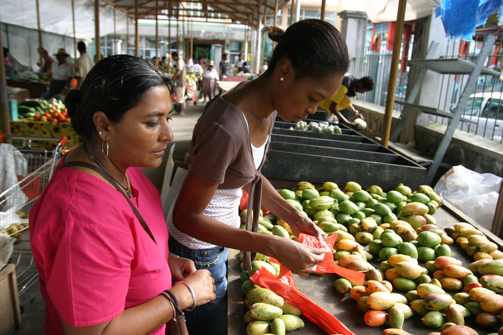 Nayna shopping for Mangos in Seychelles food market Flickr