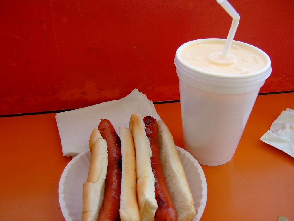Gray's Papaya The recession special (two dogs and a med dr… Flickr