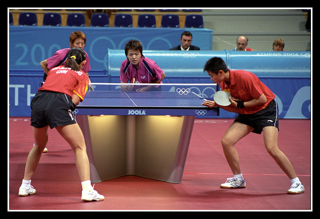Preparing to Serve China Womens Table Tennis Doubles 200… Flickr