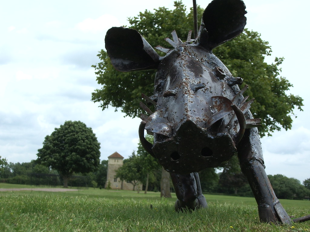 boar brass (or copper) boar sculpture in the grounds of Co… Flickr
