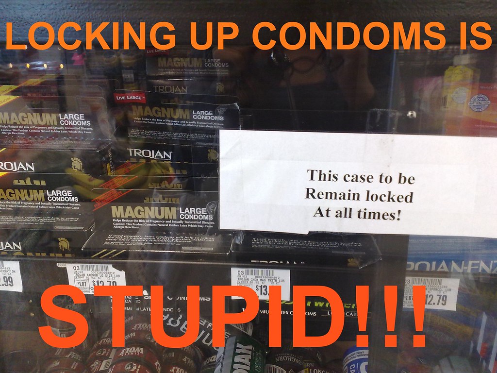 Locked up Condoms at Ralphs wow this really promotes SAF… Flickr