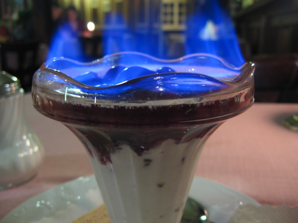 Morello cherries flambé on walnut ice cream The hot alcoch… Flickr