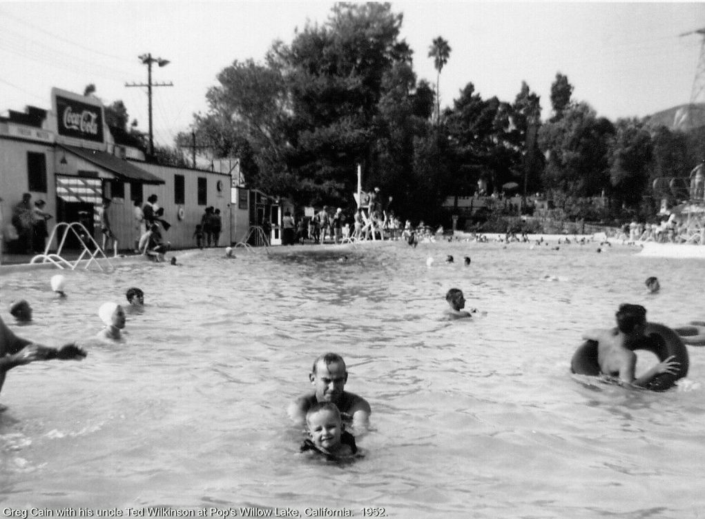Greg and Uncle Ted at Pop's Willow Lake, Calif. 1952. Flickr
