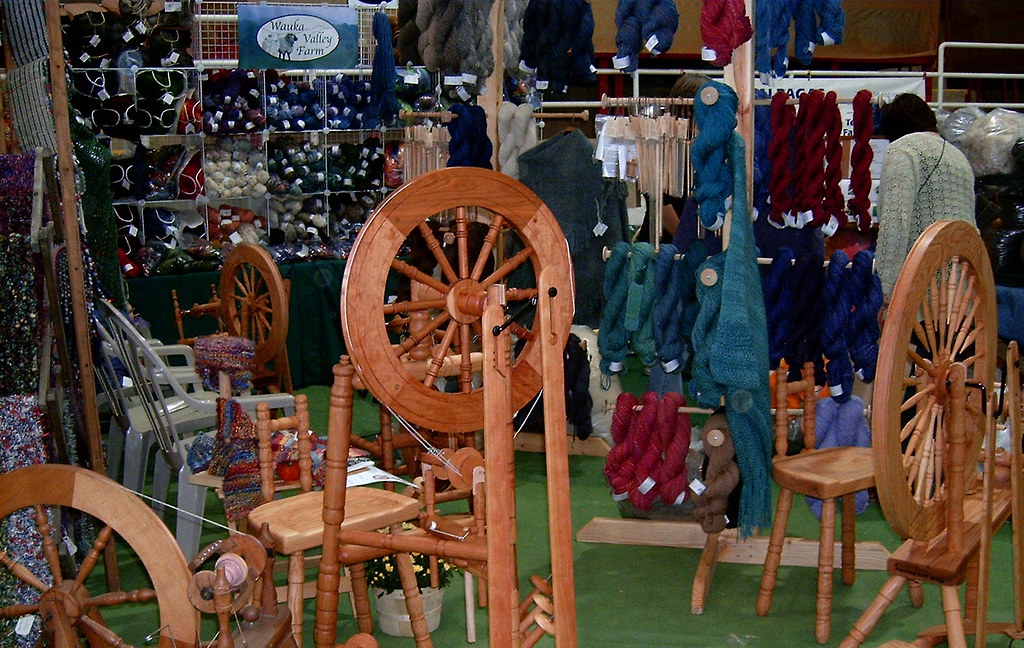 Spinning Wheels and Yarn Another beautiful display at the … Flickr