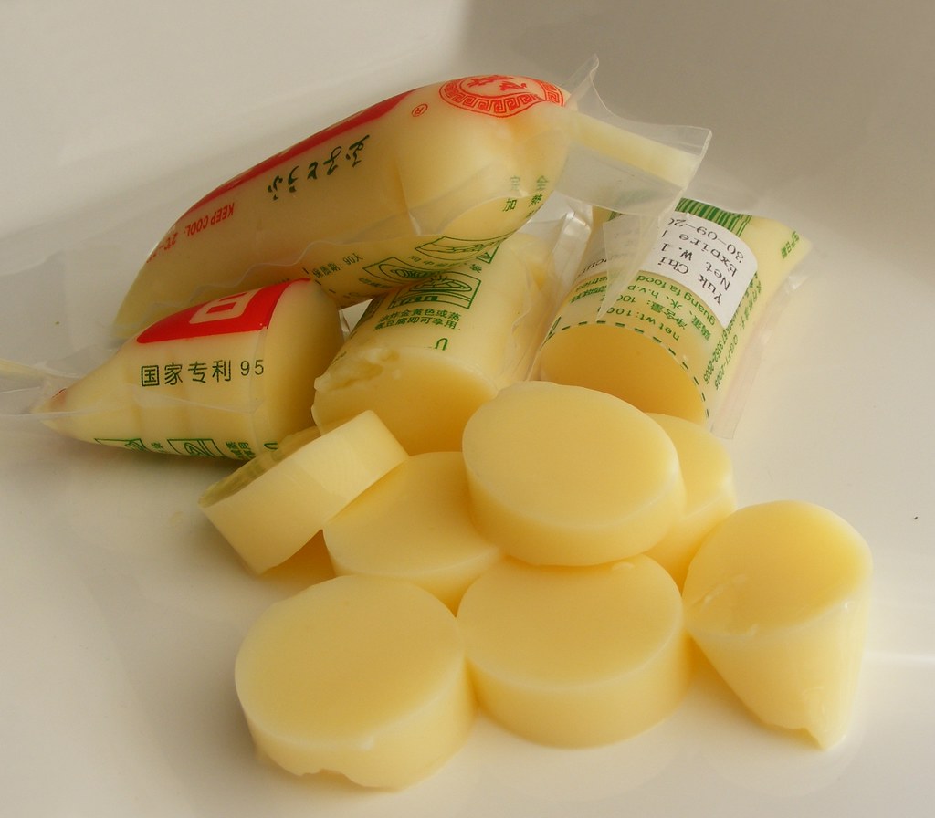 Japanese Egg Tofu Cut the tube in half, then cut in golden… Flickr