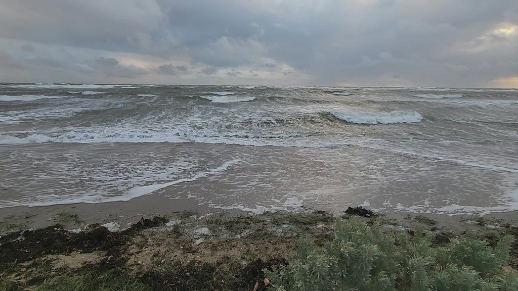 Crazy wind and waves in front of the tea house at Ricketts Point