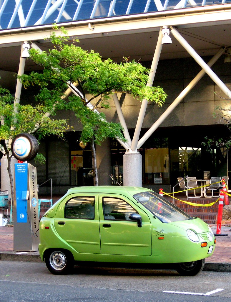 Electric car at a recharging station in Portland, Oregon Flickr