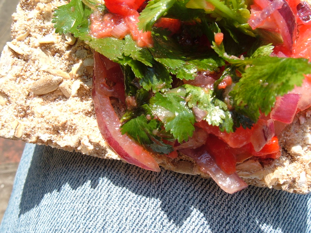 Tomato coriander salsa The finished salsa on a Ryvita crac… Flickr