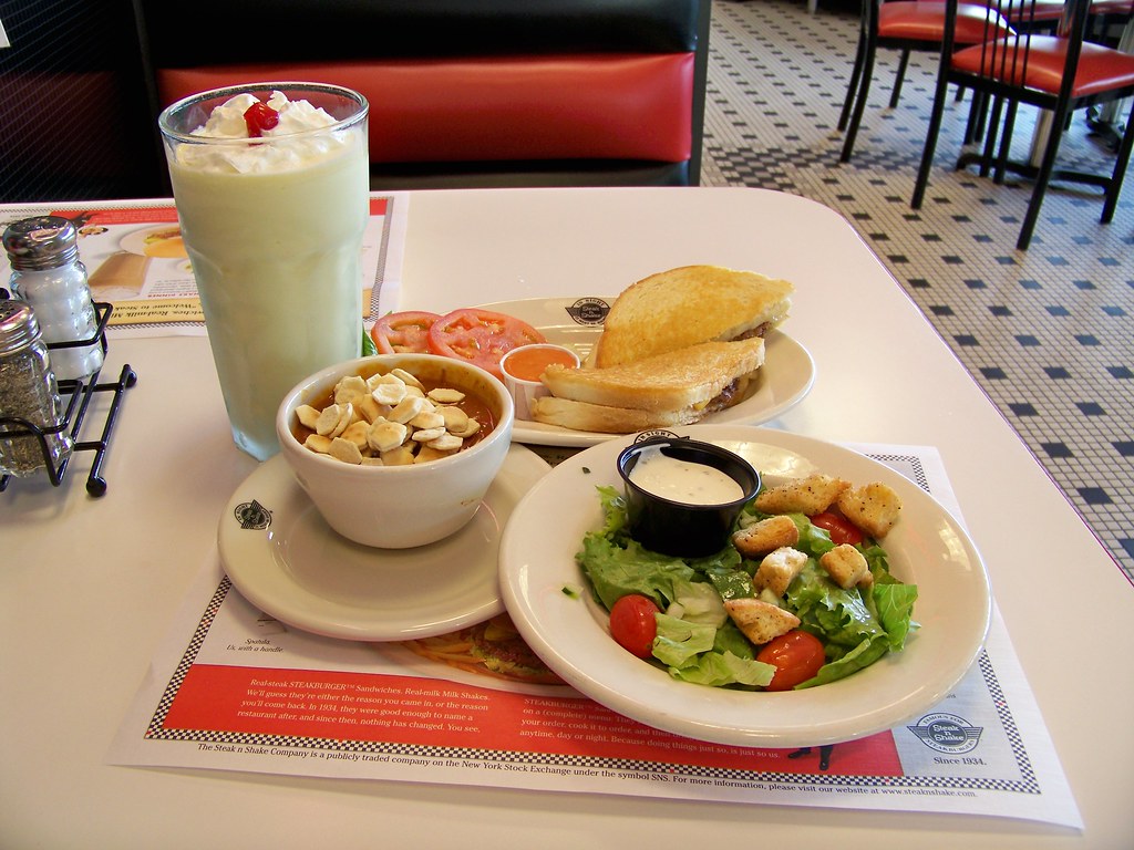 Steak 'n Shake 2 Frisco Melt with chili, garden salad and â€¦ Flickr