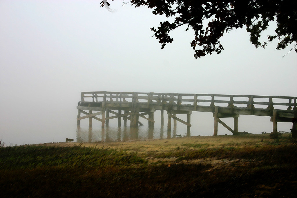 Bridge to No Where Foggy Bridge leading to Healdton Lake Studio19KS