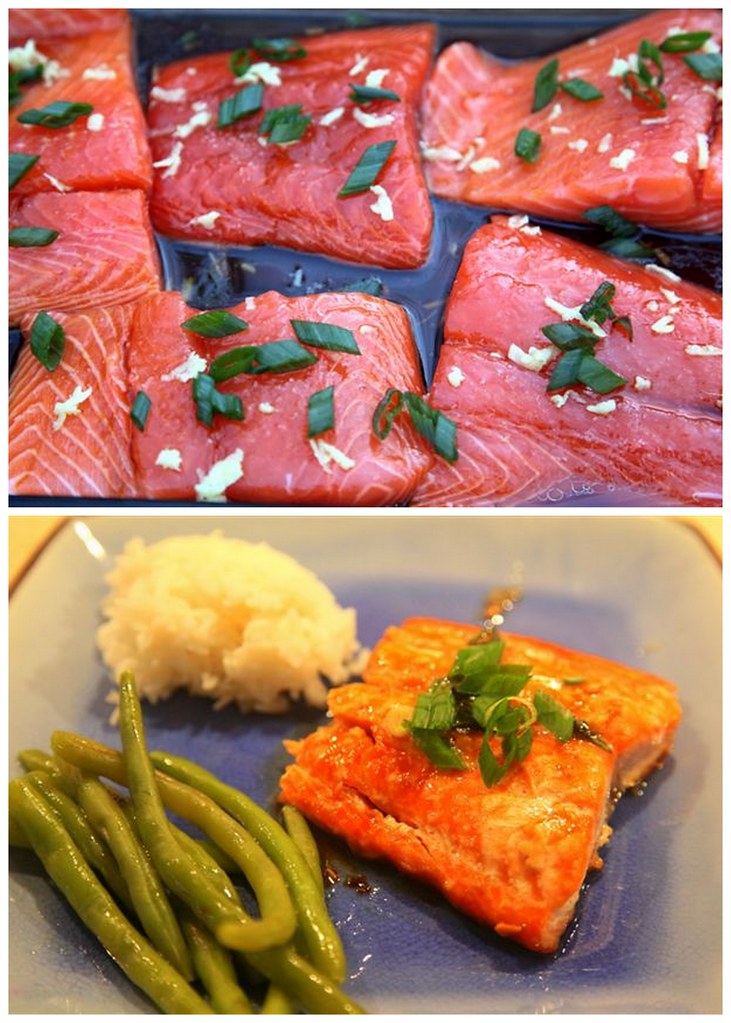 Gingersoymaple marinated salmon served with rice and gre… Flickr