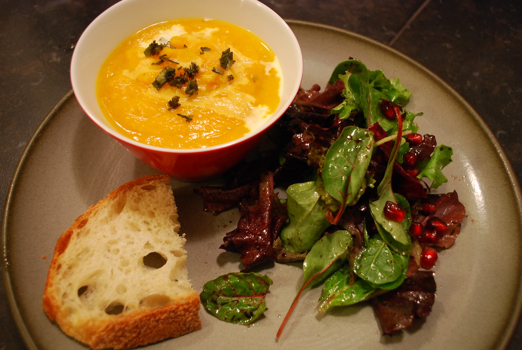 Butternut Squash and Roasted Garlic Bisque Recipe here Peacock