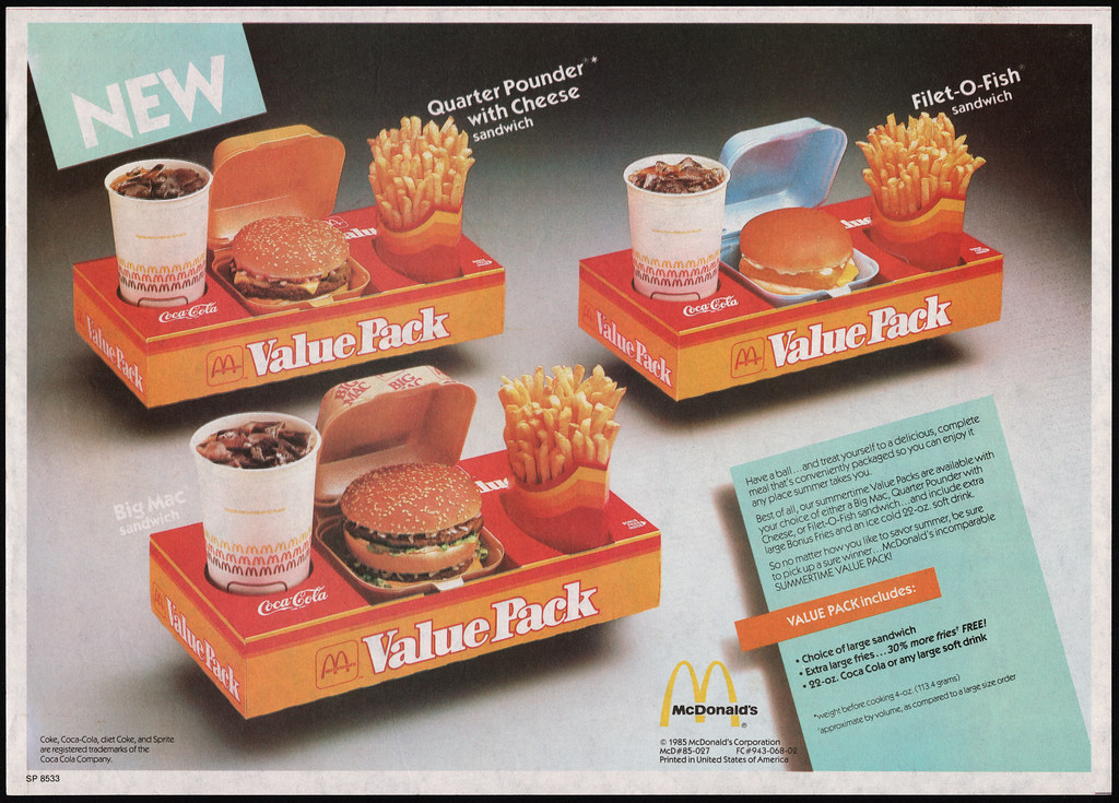 McDonalds Trayliner Placemat New Value Packs Meals 198… Flickr