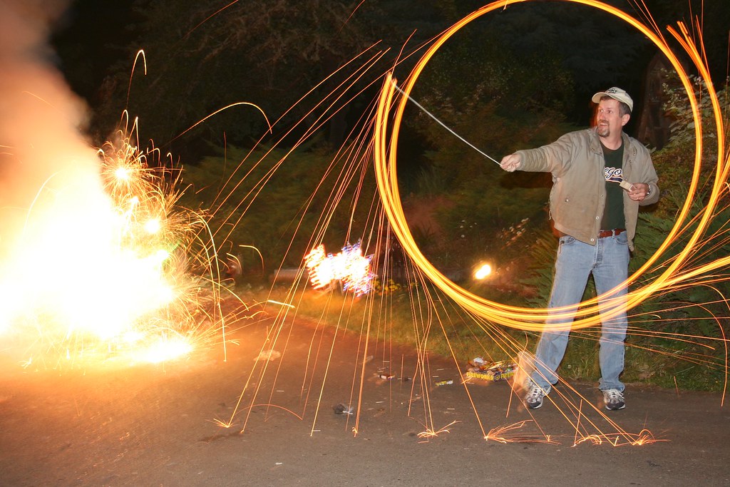 'African Fireworks' lit steel wool on a string! WhiteBalanceImages