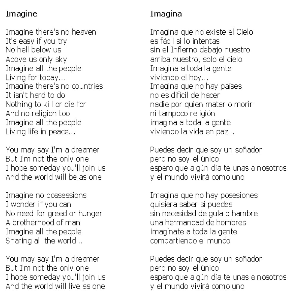 Letra Imagine Letra de la canción Imagine en inglés y cast… Xavi