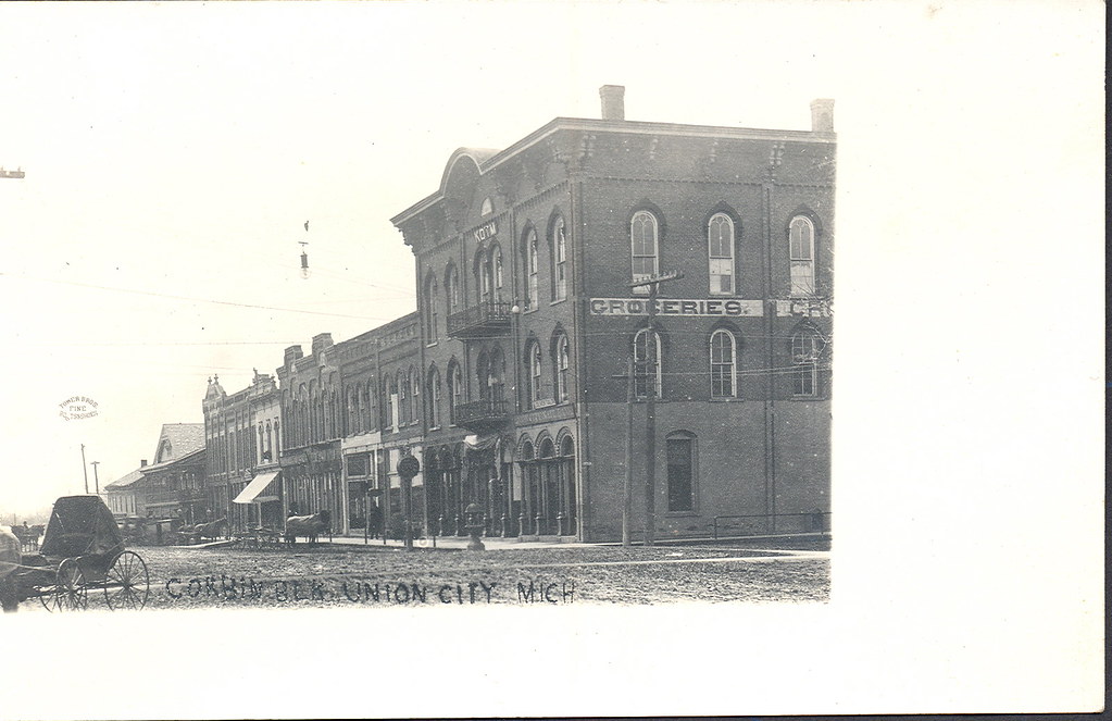 Union City MI Downtown on the Corbin Block RPPC Don...The UpNorth