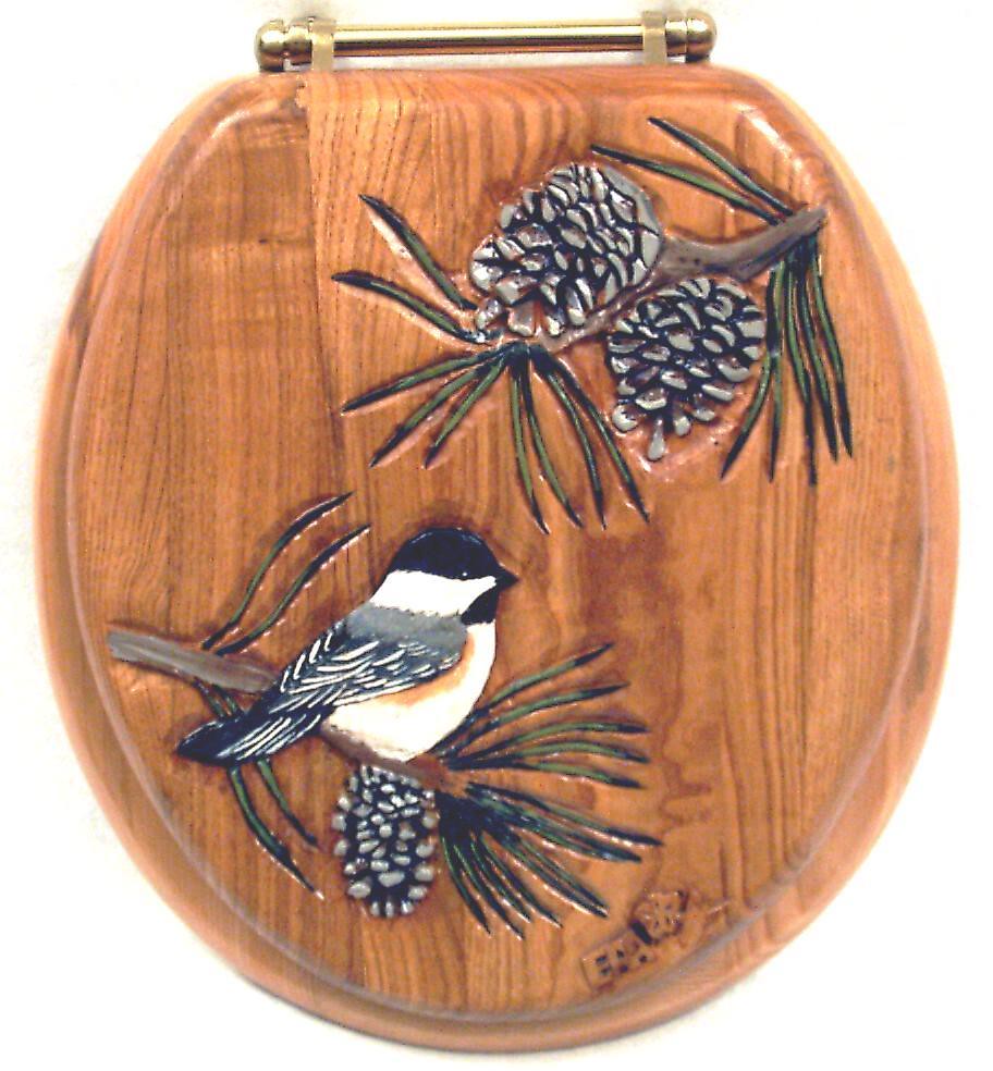 chickadee carved wood toilet seat see This seat and more a… Flickr