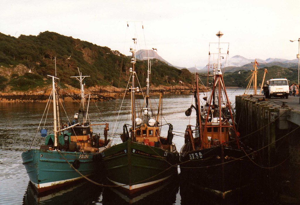 Gairloch Fishing boats at Gairloch Pier, mid 1980s. IG Neil King