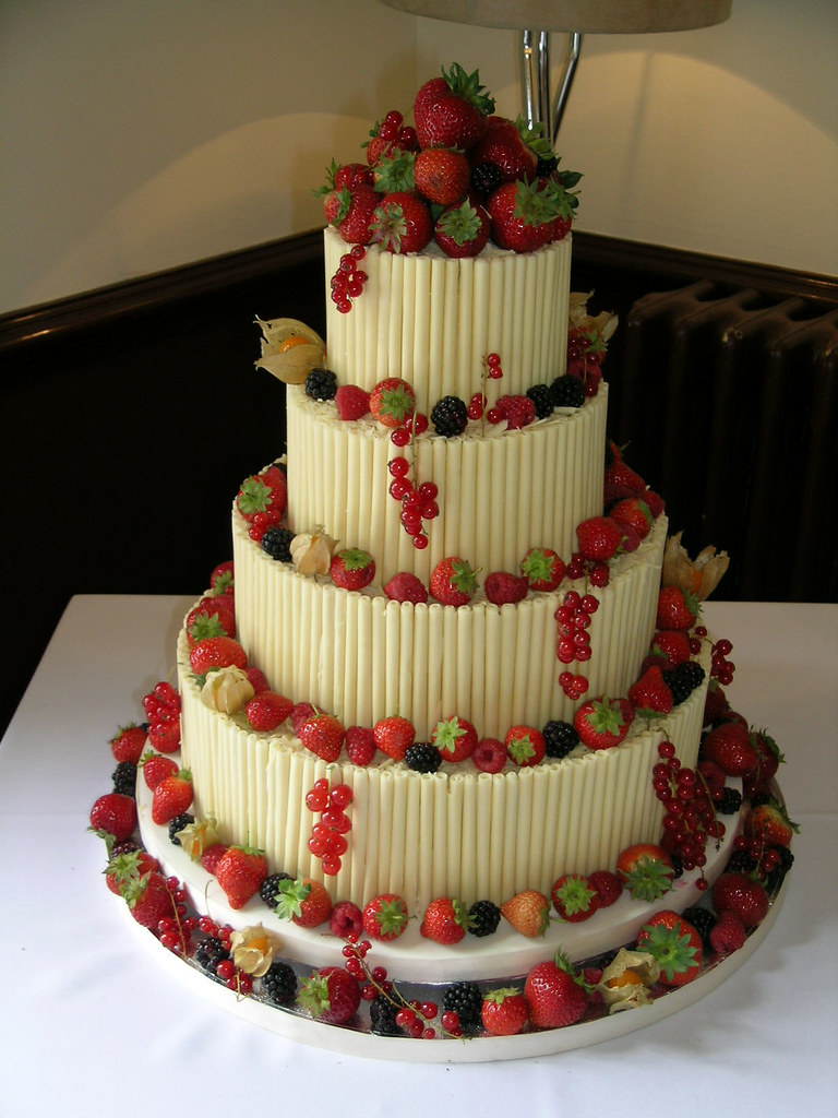 White chocolate wedding cake with fresh berries and fruit Flickr