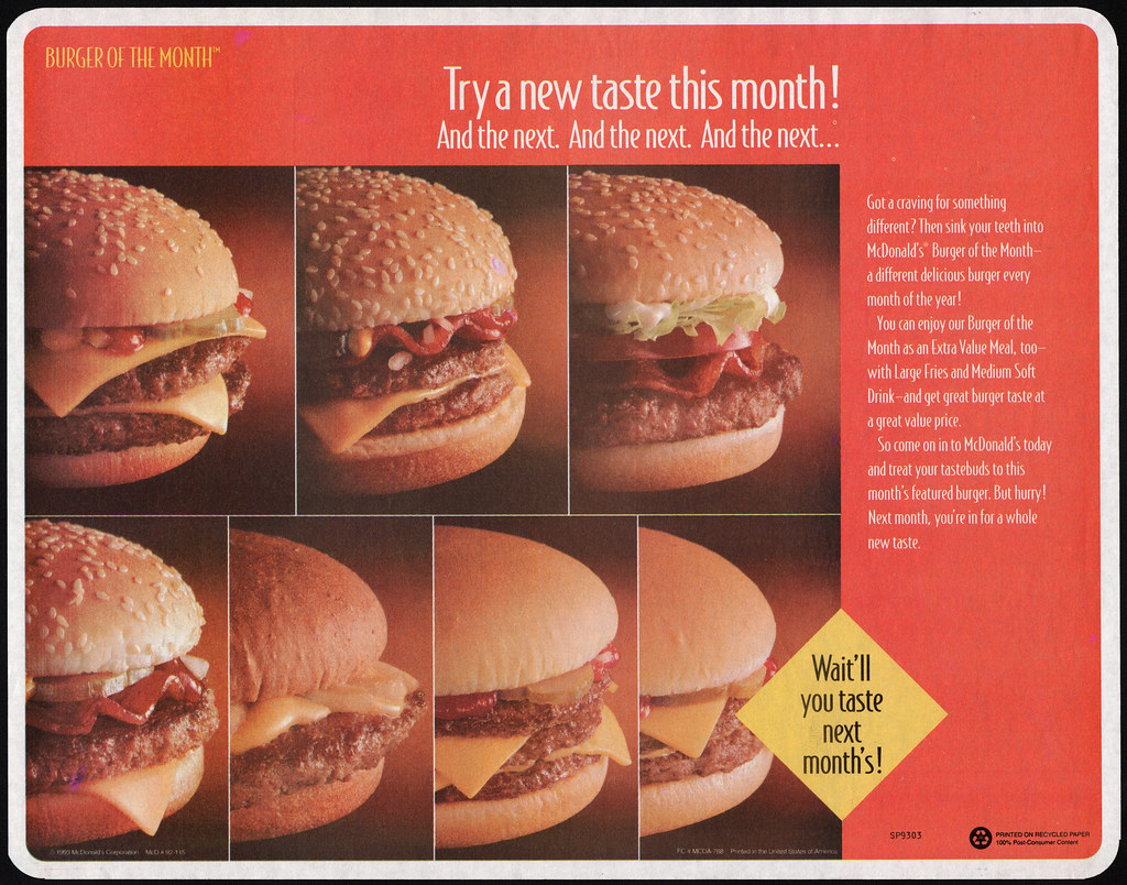 McDonalds Trayliner Placemat Burger of the Month 1993 Flickr