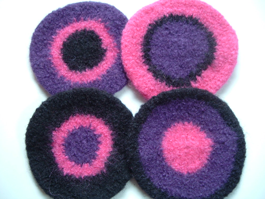 HandKnit Felted Coasters, "Danyne" Laura Smith