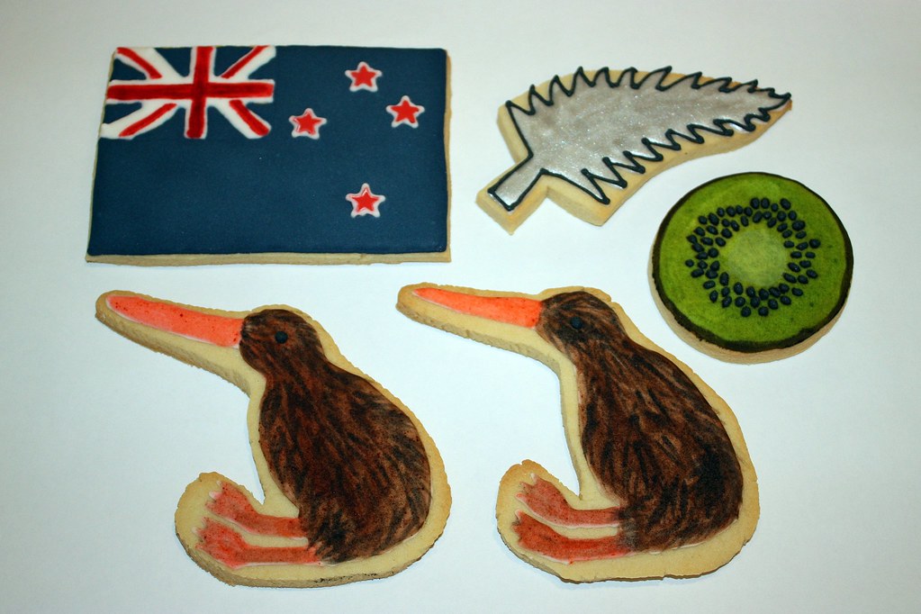 New Zealand Cookies NZ Flag, Silver Fern, Kiwi Fruit and K… Becky
