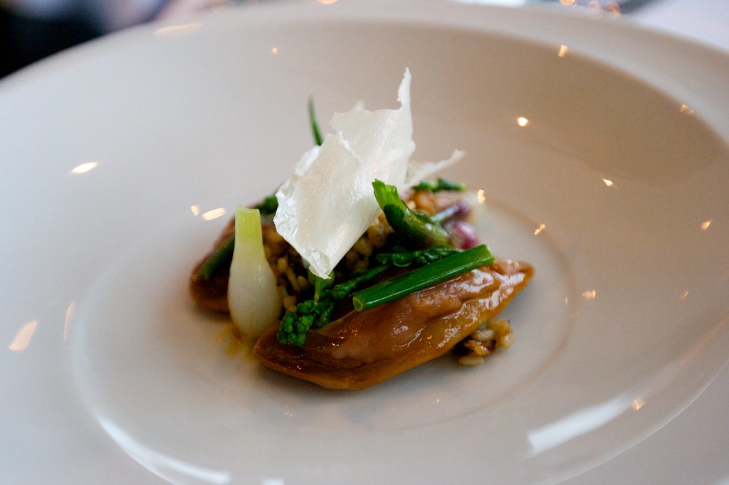 Slow cooked quail breasts, white lentils, farro, morels, w… Flickr