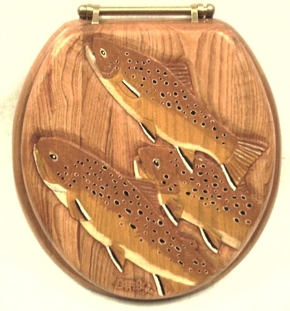 brown trout carved wood toilet seat see This seat and more… Flickr