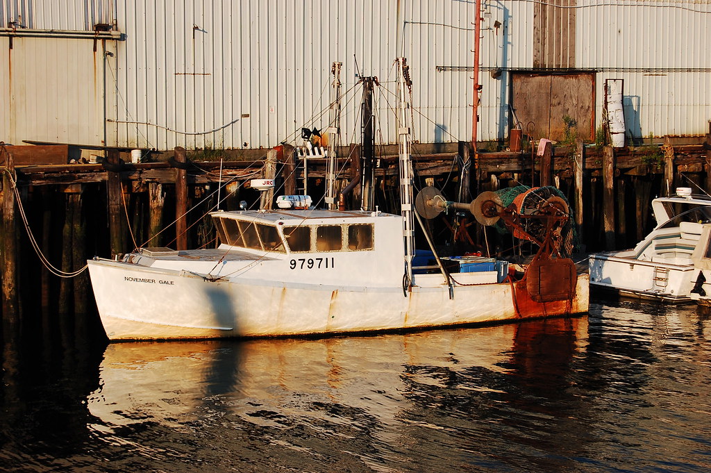 Fishing boat docked on the historic Custom House Wharf in Portland