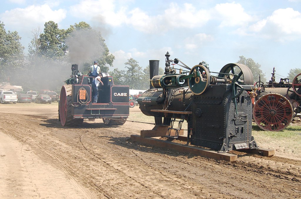 Case steam tractor pulling Case stationary engine -- Mason… | Flickr