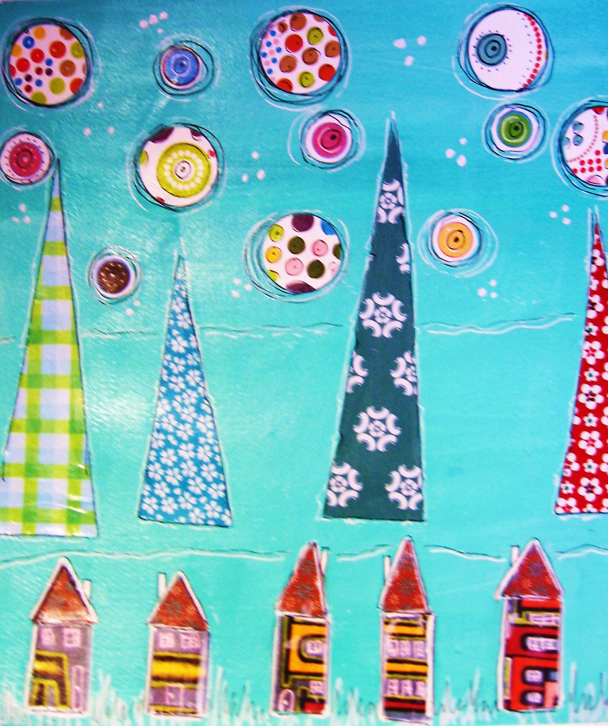 House and Hill tops Paint and paper on water color paper