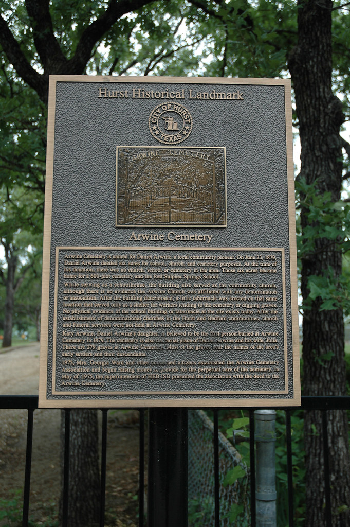 Arwine Cemetery City of Hurst historical marker at Arwine