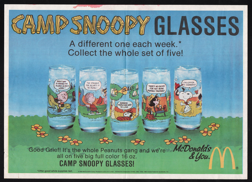 Charlie Brown 1983 vintage Mcdonalds glasses camp snoopy Collectibles