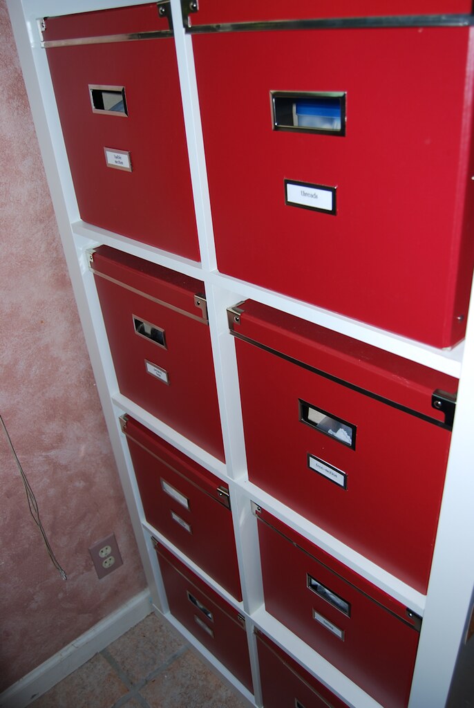 storage boxes from IKEA (KASSETT in red) in an EXPEDIT boo… Flickr