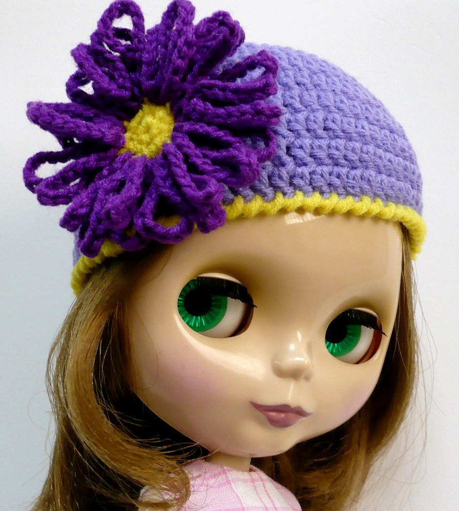 Blythe Crocheted Hat Pastel Purple with Yellow Edgings… Flickr