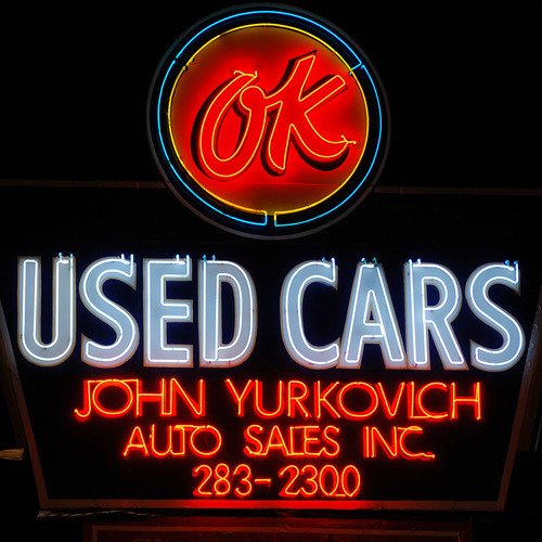 OK Used Cars A vintage Chevy "OK Used Cars" sign finds a n… Flickr