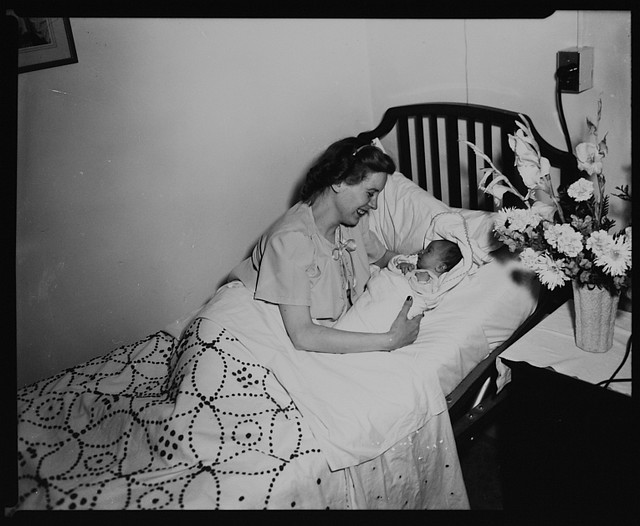 Mary Jane Weimer and baby Jeff in the Good Samaritan Hospital, Rugby