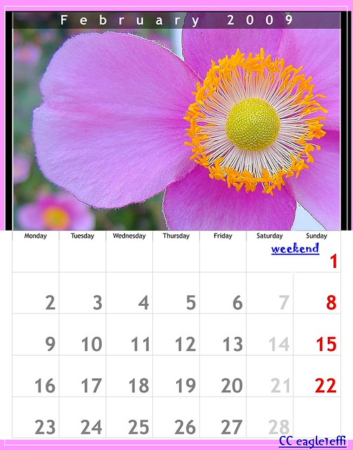 february 2009 calendar CC Februar 2009 Kalender calendrier du