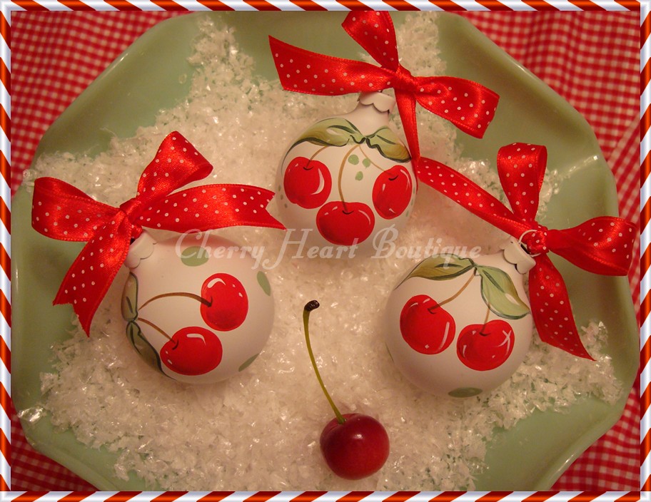 3 handpainted cherry ornaments Cute retro sweet handpainte… Flickr