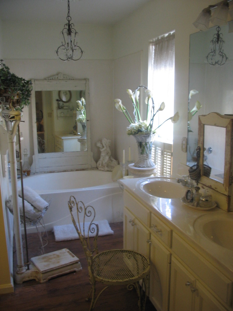 My bath Antique mirror sits behind tub, helps enlarge the … Flickr